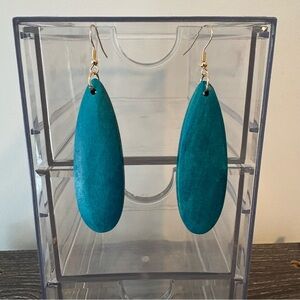 Teal Wooden Oval Drop Earrings | Boho Statement Earrings | 0347